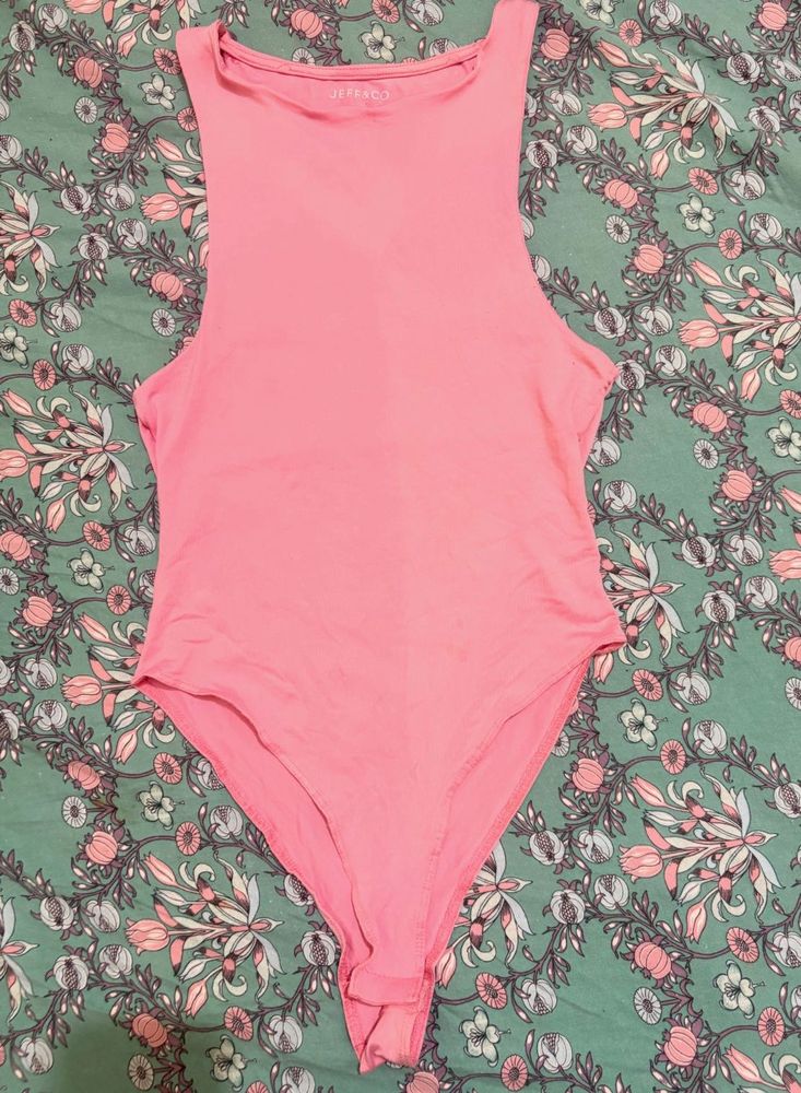 Pink Sleeveless Bodysuit Top