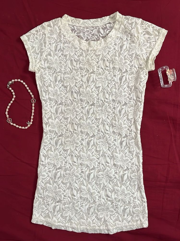 White Lace stretchable  Top