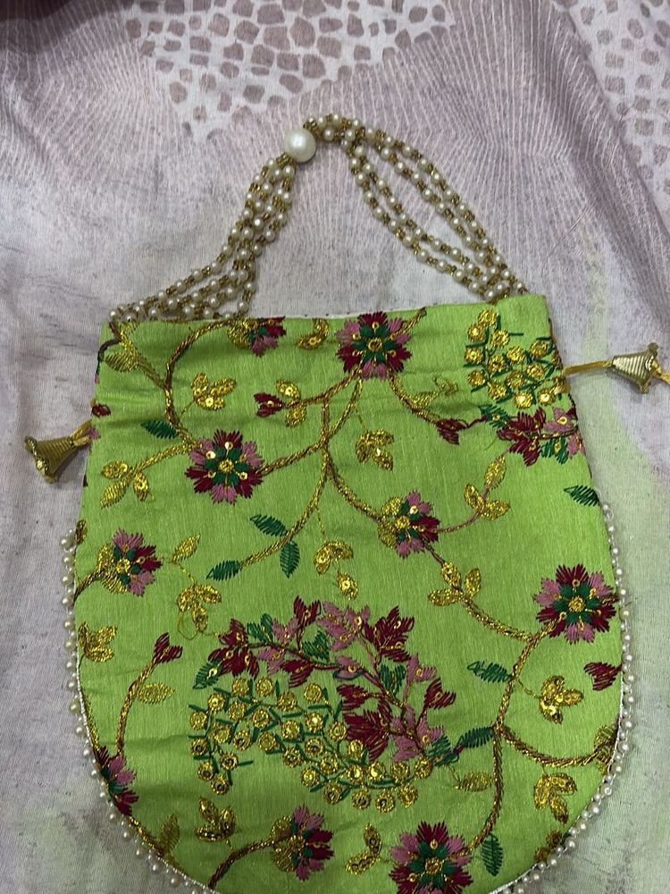 Green Floral Pouch