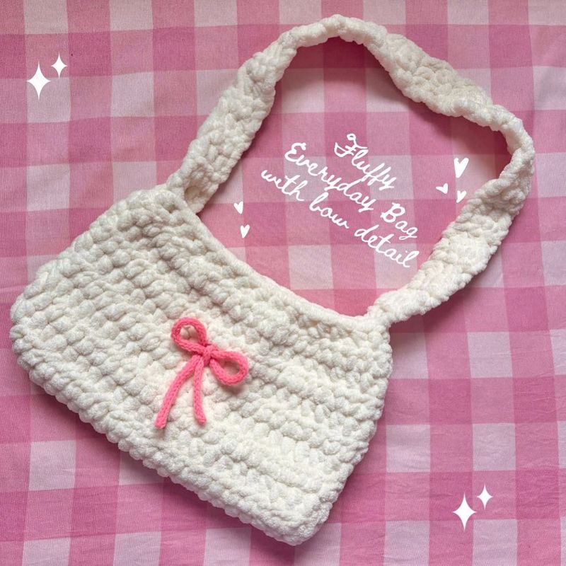 Crochet Fluffy Bow Shoulder Bag 💗✨