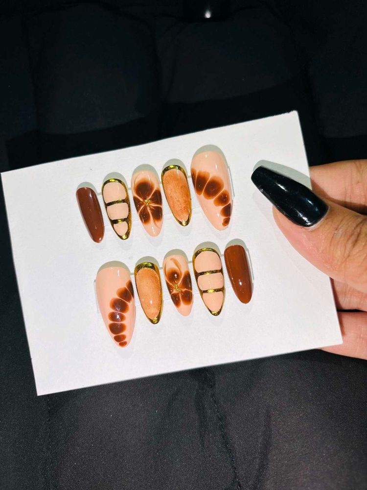 Luxury Brown Gold Press On Nails
