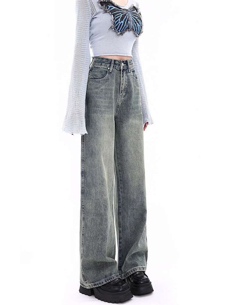 Blue straight leg women jeans