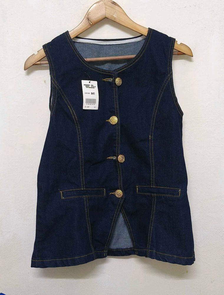 Trendy New .Denim Vest with Gold Buttons