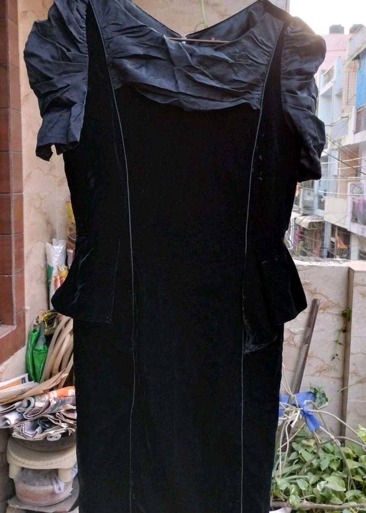 Vintage Black Velvet Peplum Dress