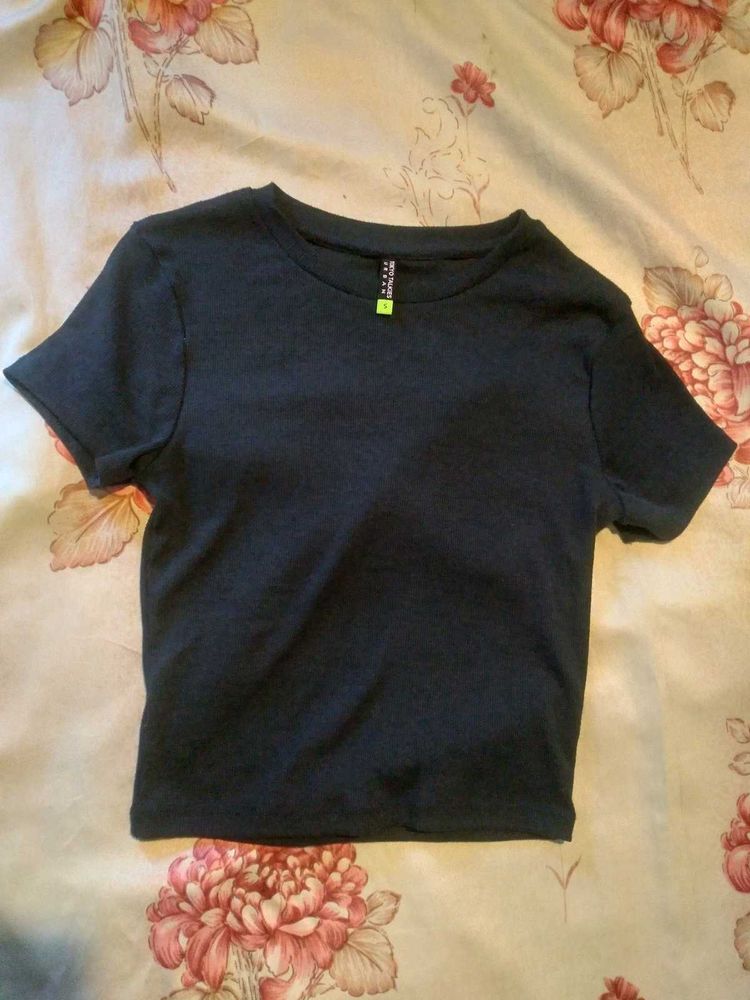 Rib Knitted Navy Blue Tee