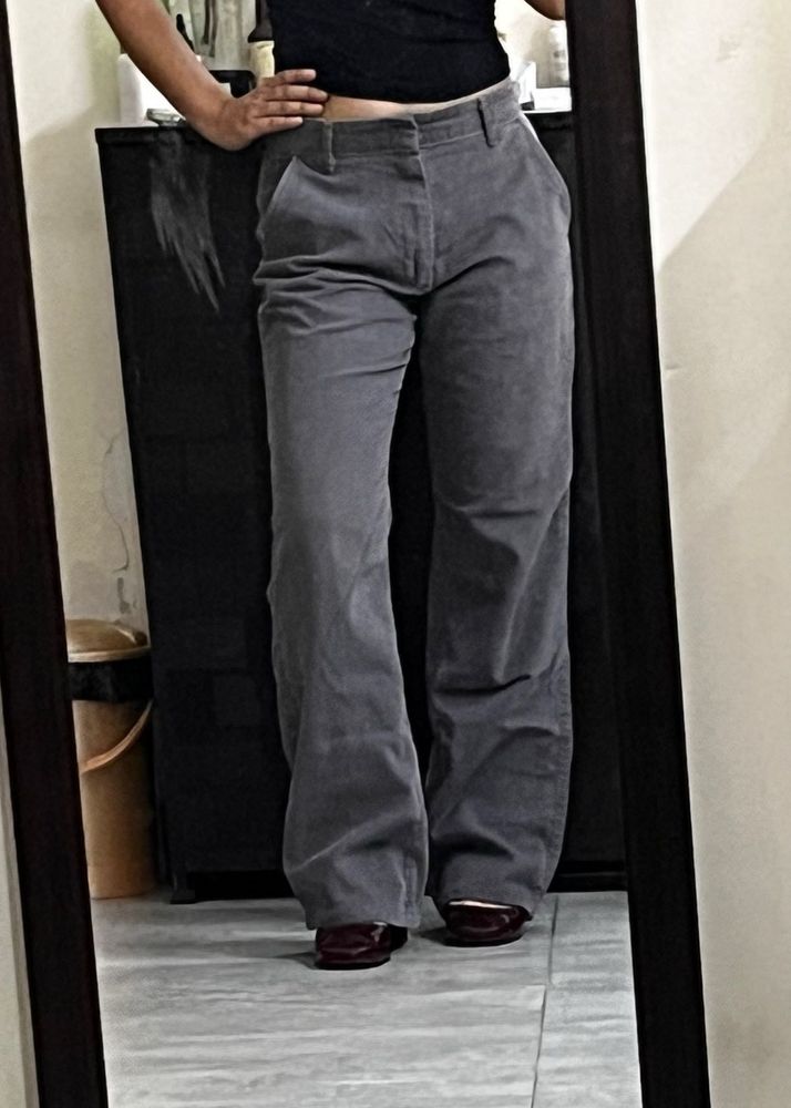 Gray Corduroy Wide Leg Pants