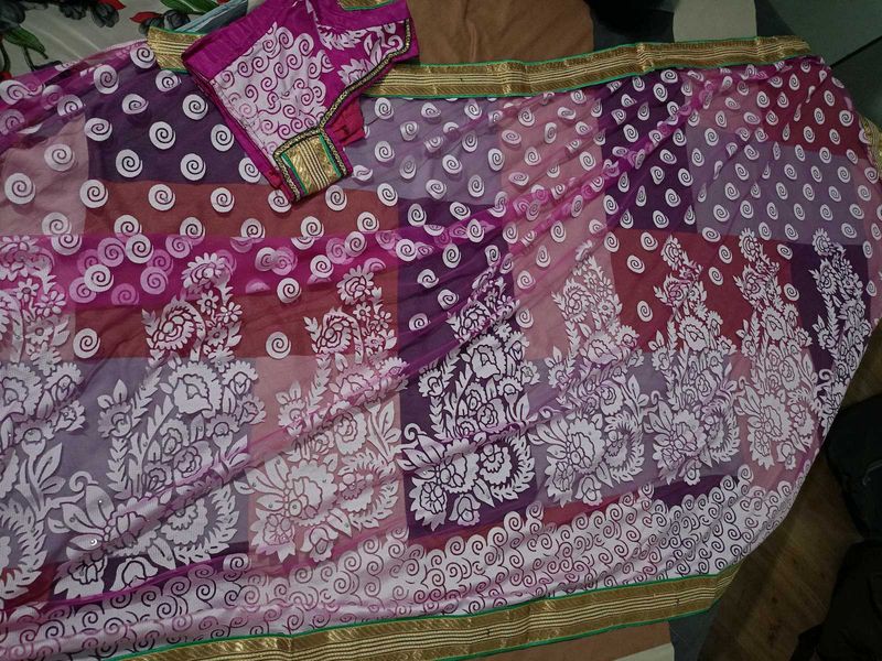 Pink Net Saree