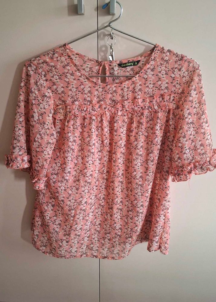 Peach Floral Chiffon Top