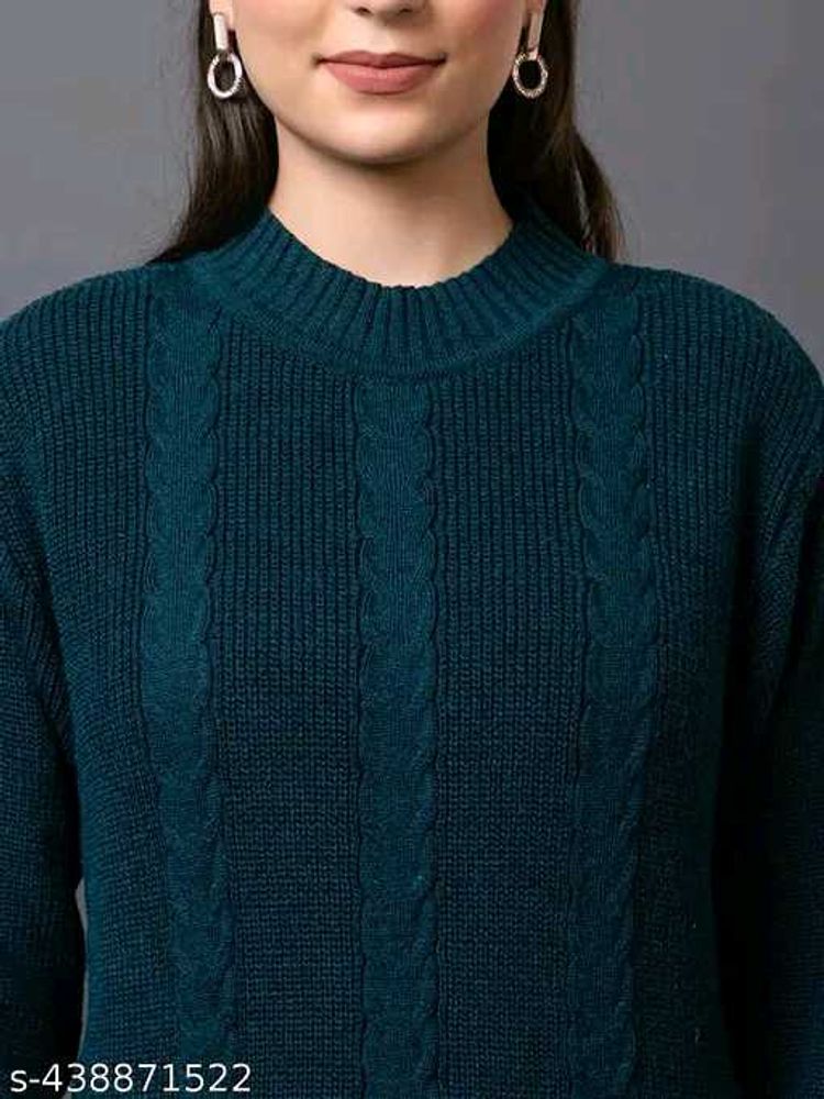 Teal Cable Knit Pullover Sweater