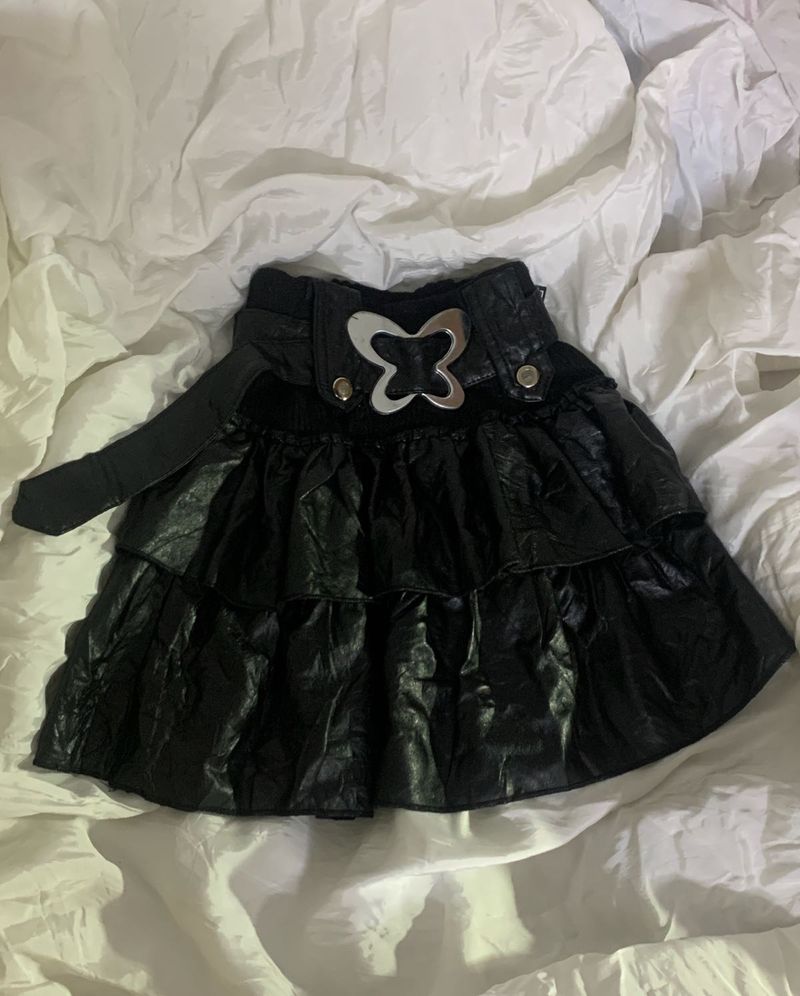 Tiered Black Mini Skirt
