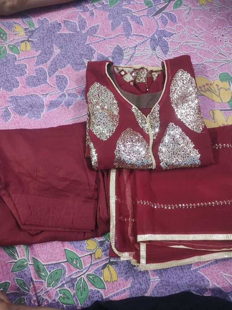 maroon duppata set