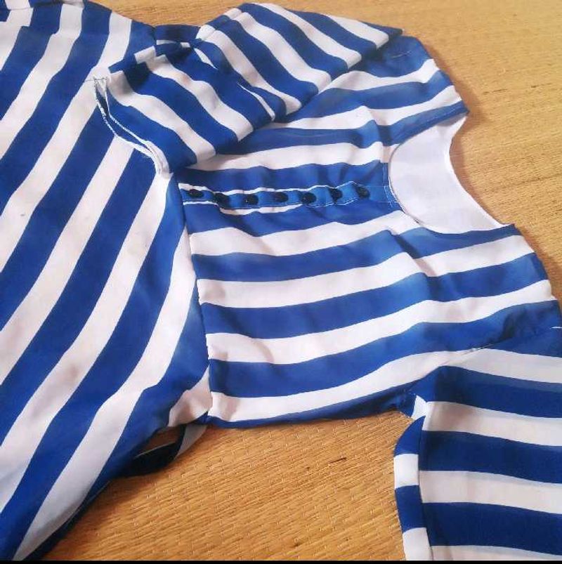 Striped Anarkali Kurti- Blue and White