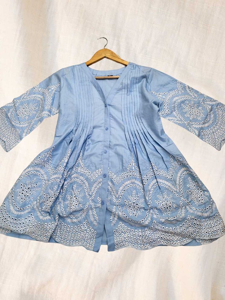 Blue Embroidered Tunic Top