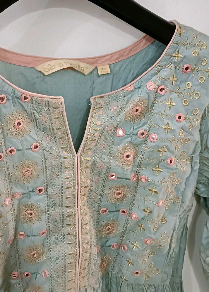 New Blue Embroidered Kurti