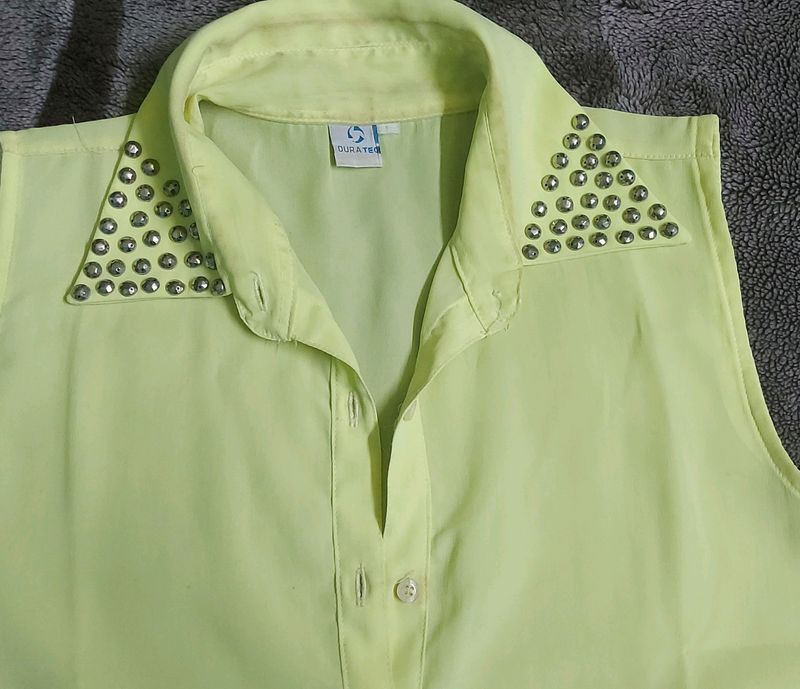 LIME GREEN CUT SLEEVES FORMAL SHIRT!!!!!!!