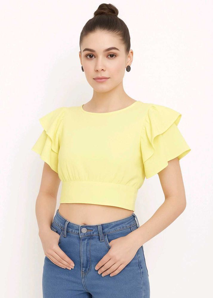 Yellow Ruffle Sleeve Crop Top