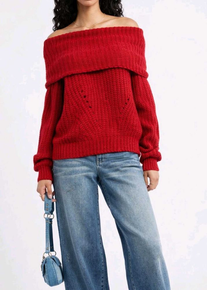 Chic Red Off-Shoulder Sweater