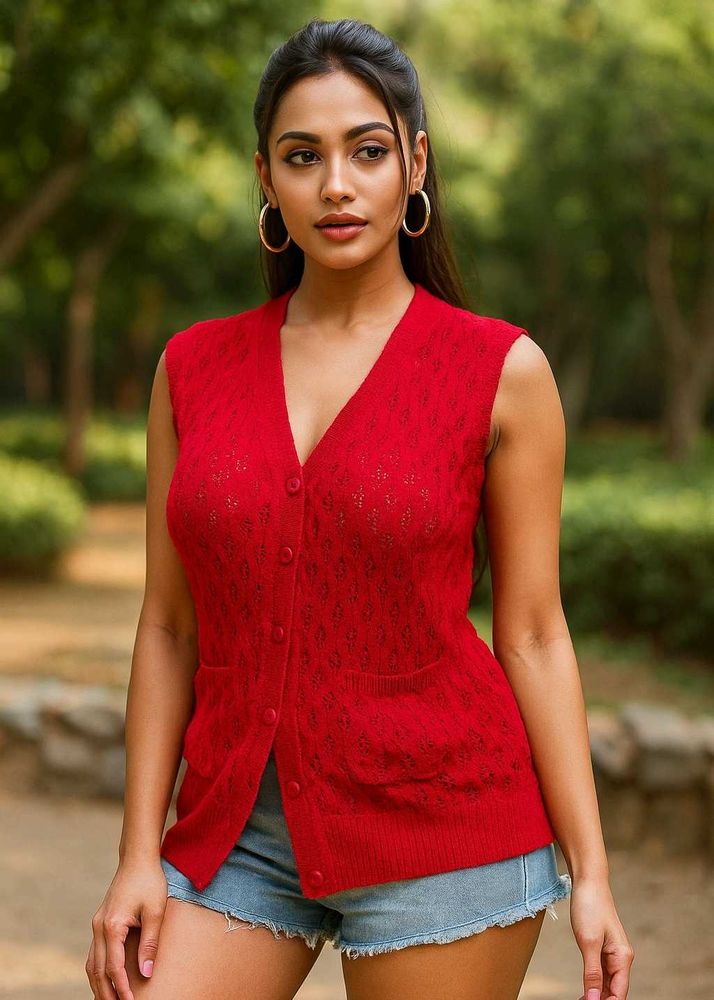 Pinterest Shinny Red Hot Crochet Vest ()