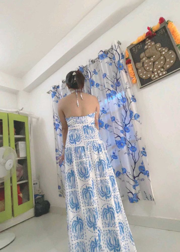 Blue Halter Neck Maxi Dress