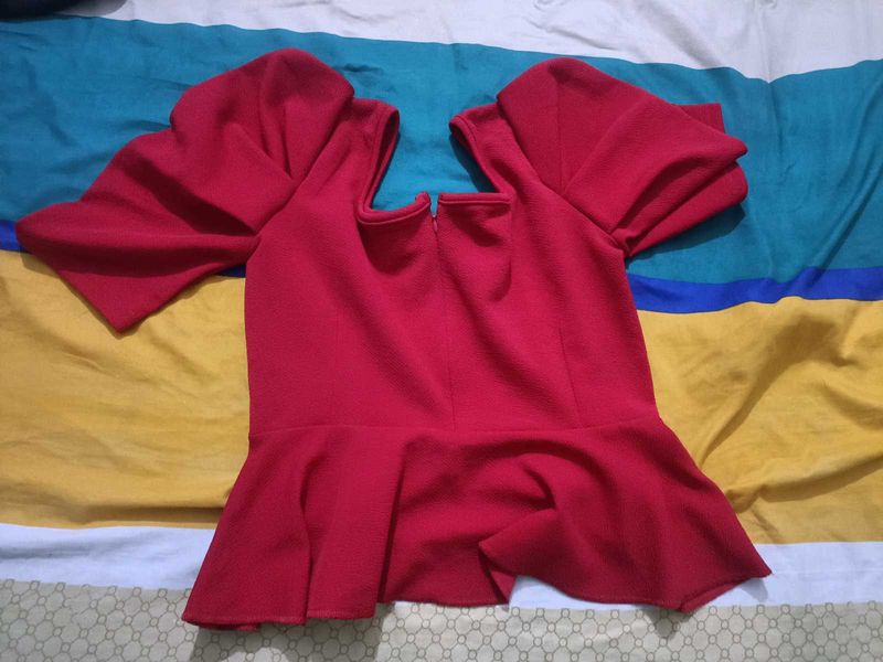 Red Peplum Top with Dramatic Sleeves