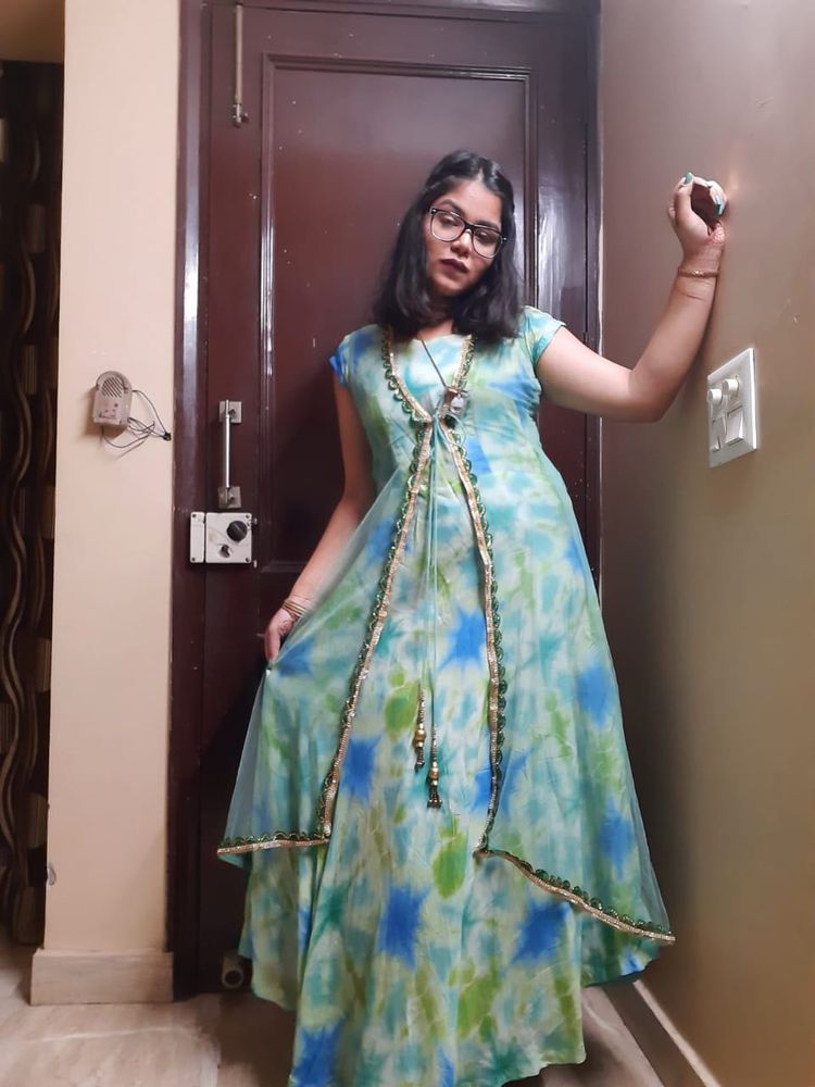 High Low Gown With Net Shrug