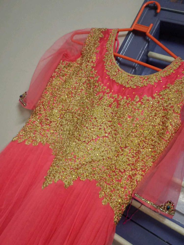 Heavy Worked Semi- Bridal Gown - Pink : L Size