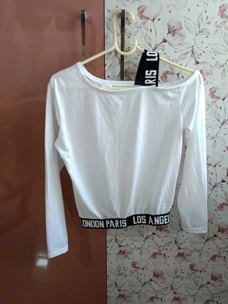 White Graphic Long Sleeve Top