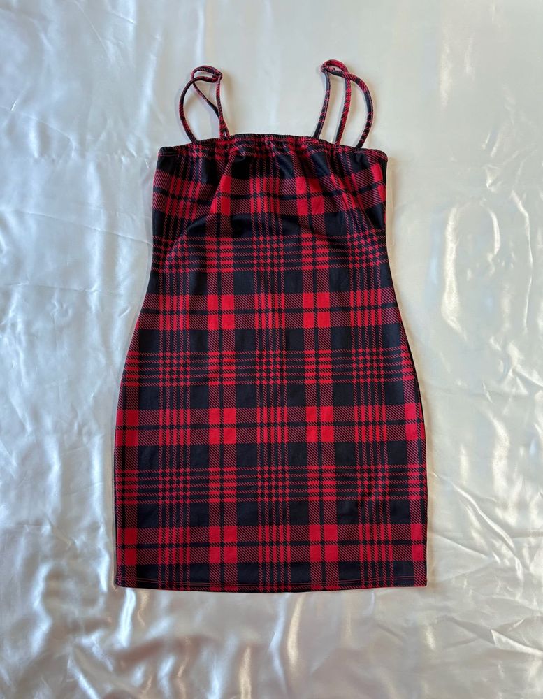 Shein Black &amp; Red Checked Sleeveless Dress