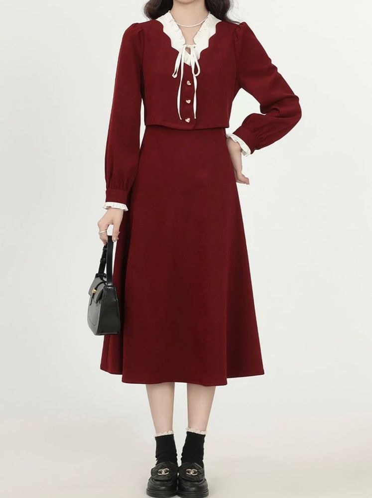 Elegant Burgundy Dress with Jacket