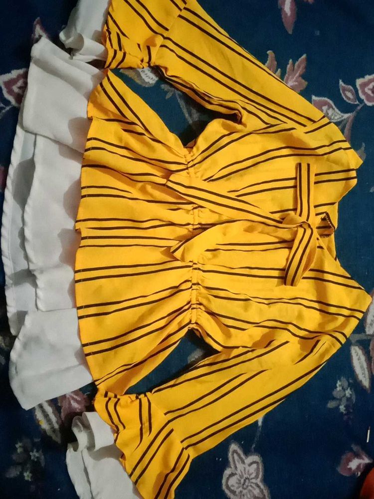 Striped Yellow Bell Sleeve Top
