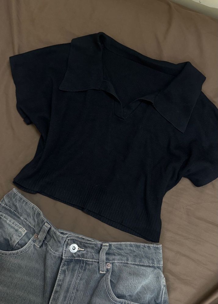 Cute Black Crop Top polo32-34
