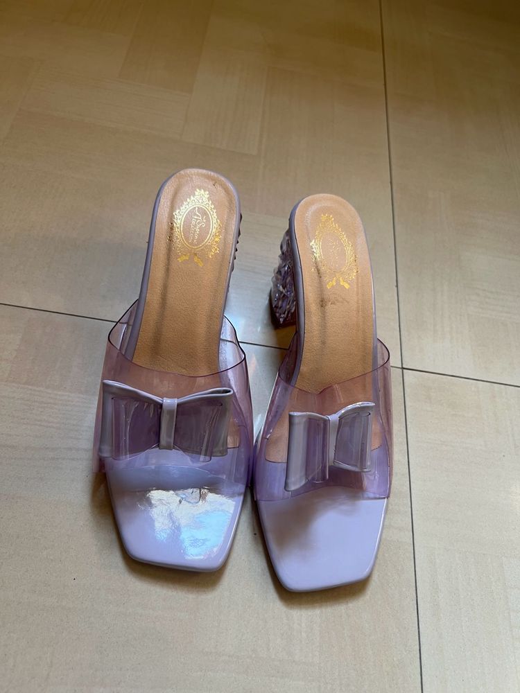 Lavender Bow Heeled Mules