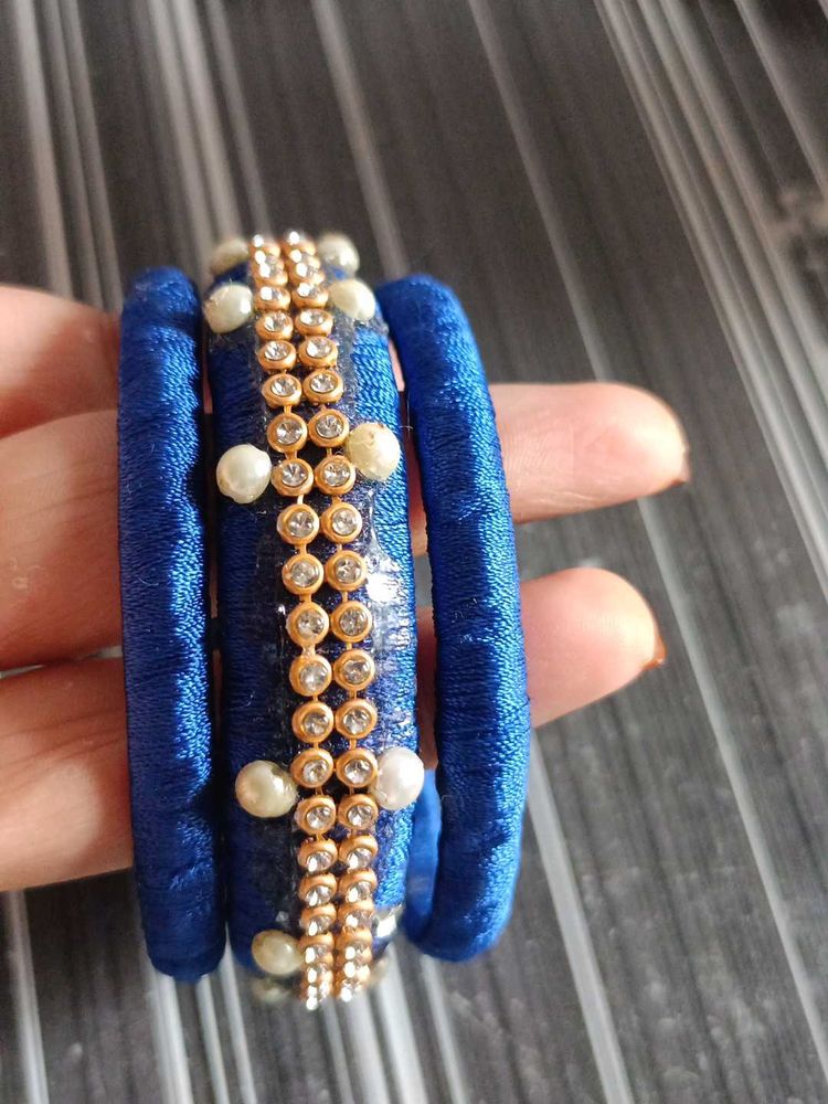 Blue &amp; Gold Silk Thread Bangles