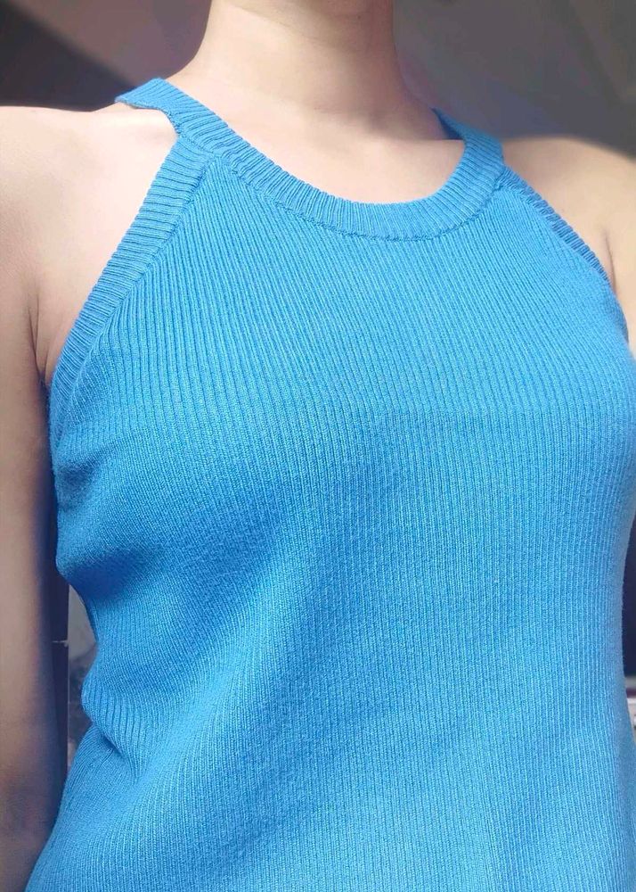 Blue Ribbed Tank Top