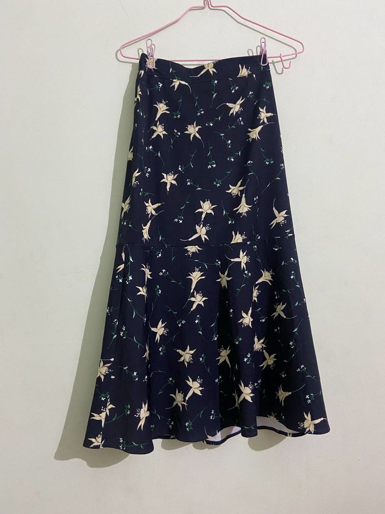 Royal Blue Printed Midi Skirt