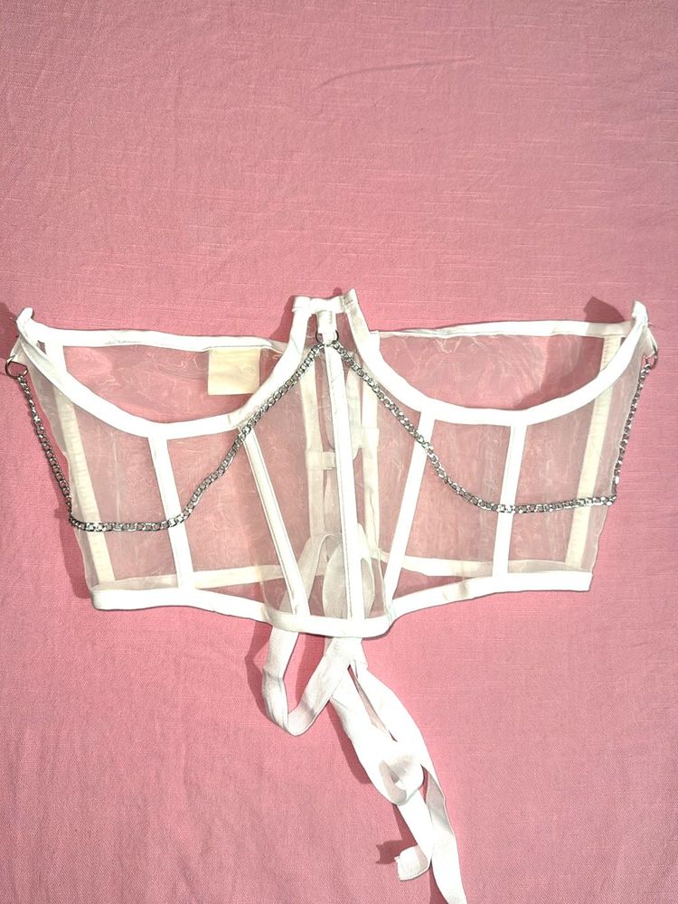 White Sheer Chain Corset Top