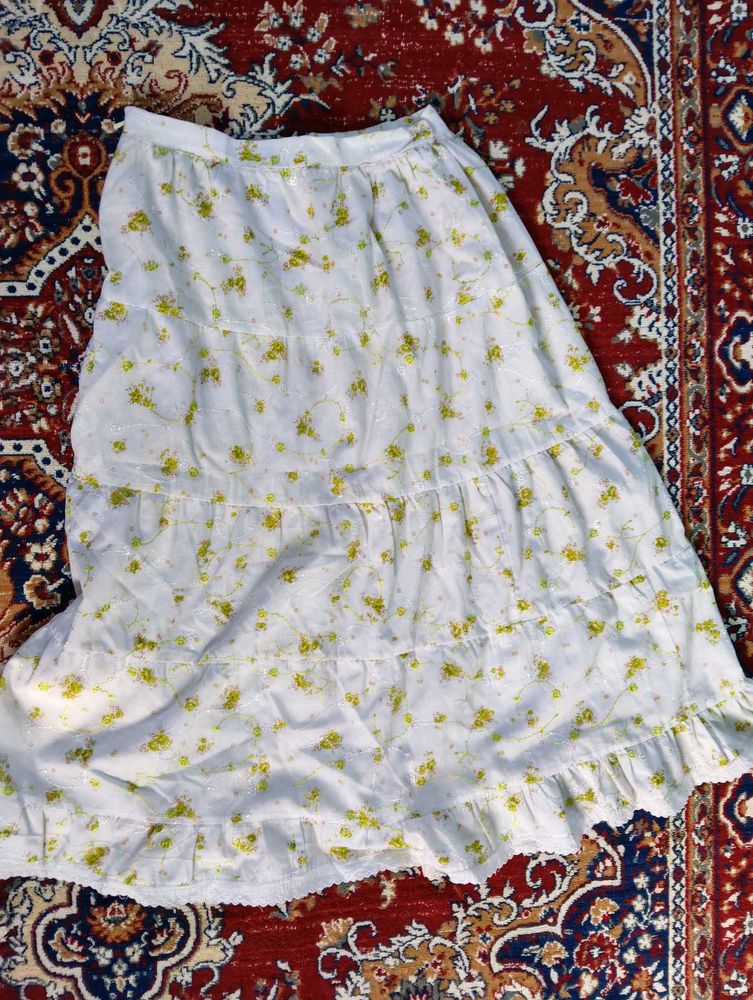 Floral White Tiered Maxi Skirt for girls