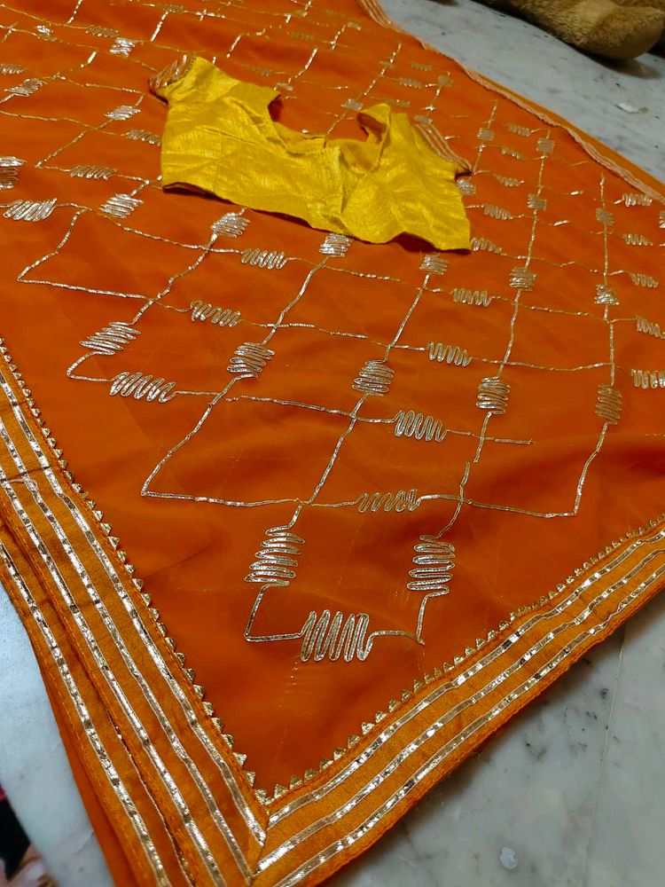 Marwadi style Orange Saree with Blouse