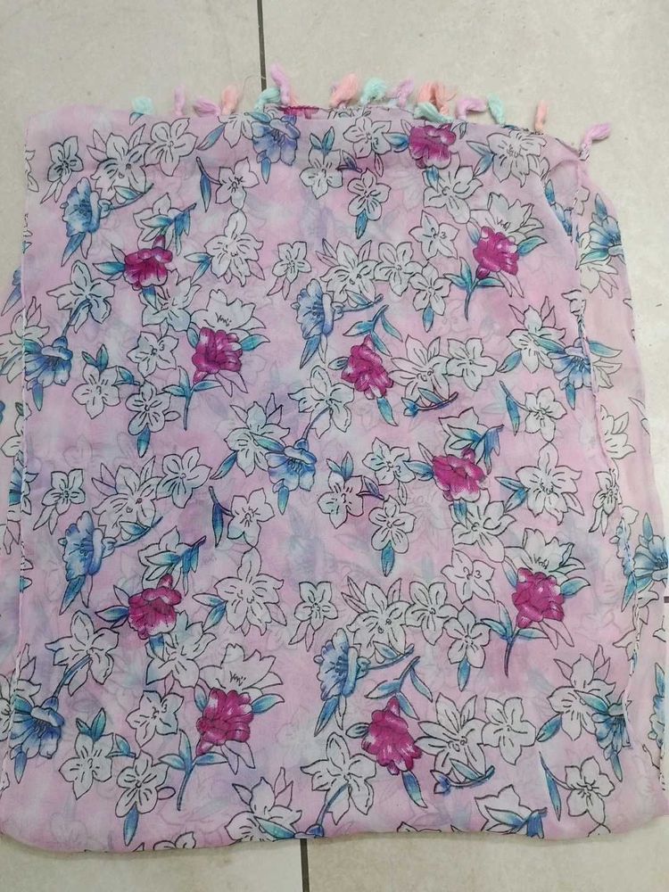 Floral Scarf with Tassels