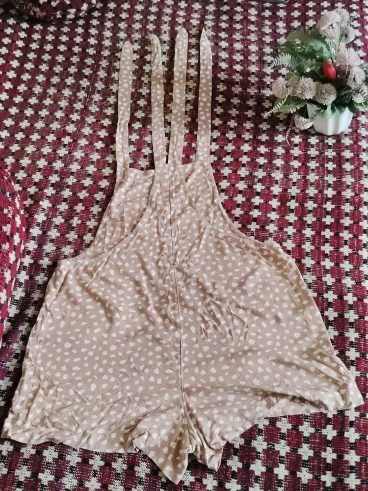 Beige Polka Dot Short Jumpsuit -Lightweight