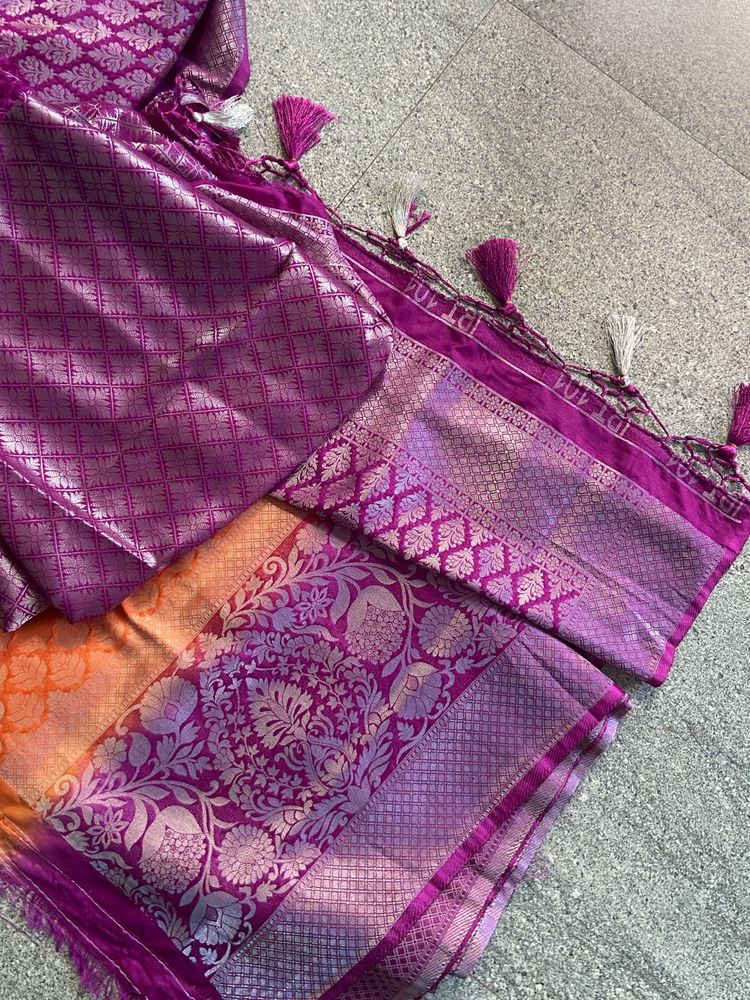 new beautiful violet and orange saree