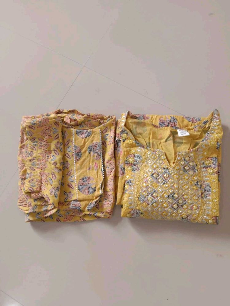 Yellow Printed Kurta Set
