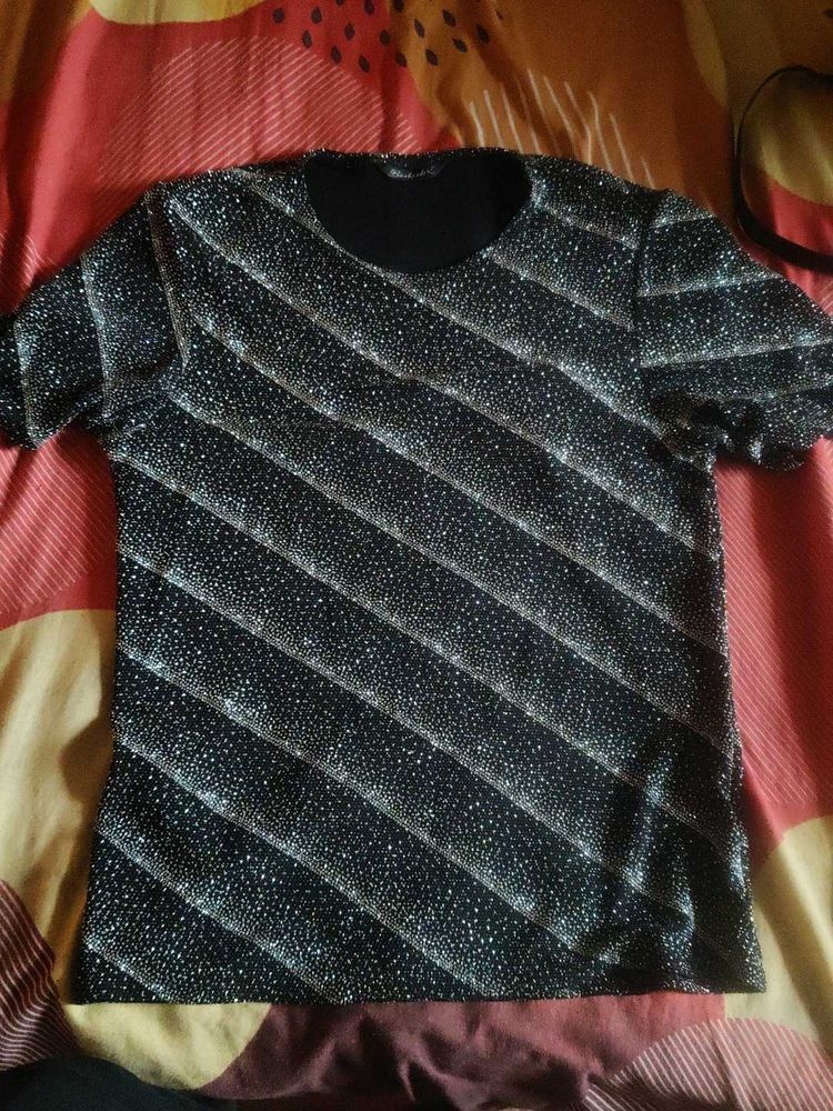 Sparkly Striped Short Sleeve Top