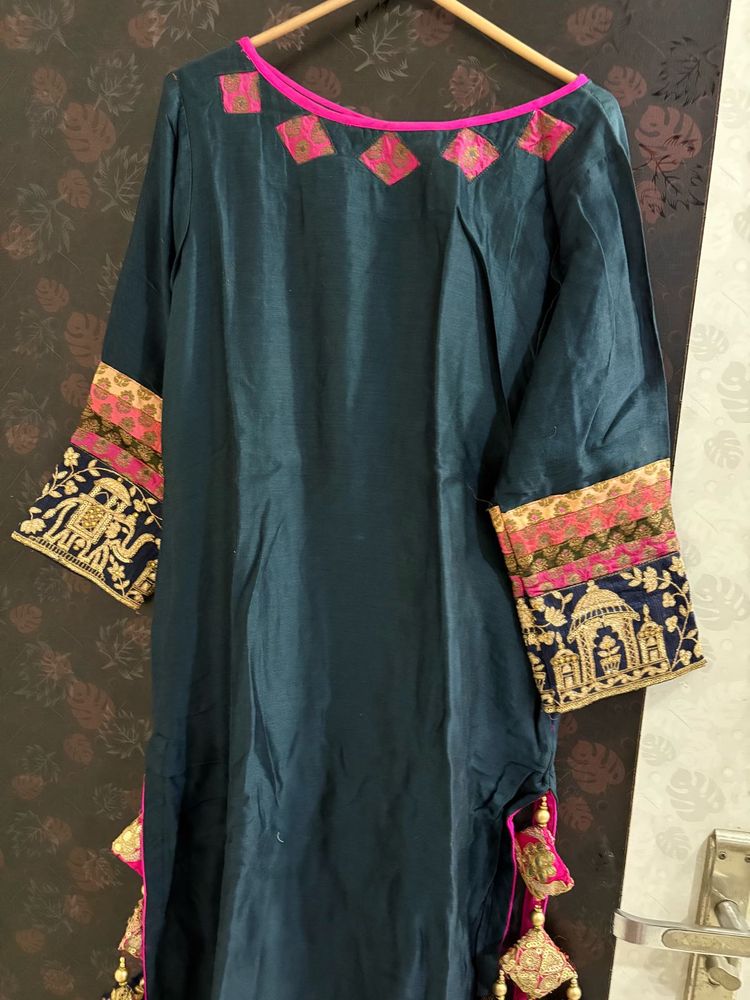 Teal Kurti with Pink Details