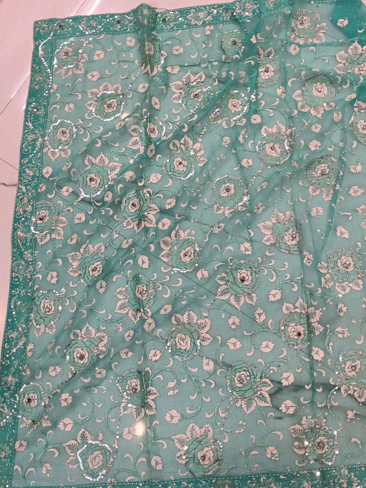 Elegant Teal Floral Dupatta