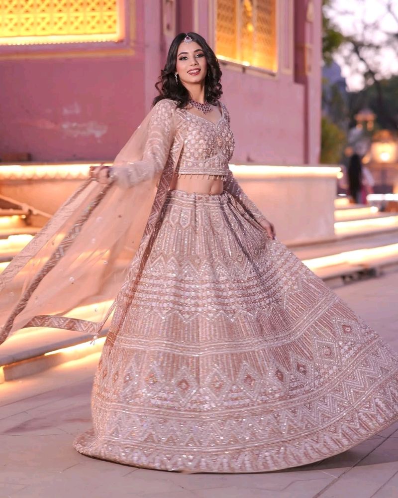 Elegant Nude Embroidered Lehenga