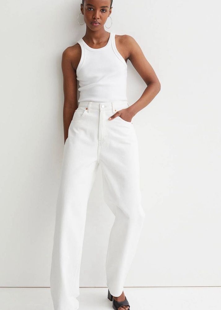 H&amp;M Women White 90s Baggy Ultra High Waist Jeans