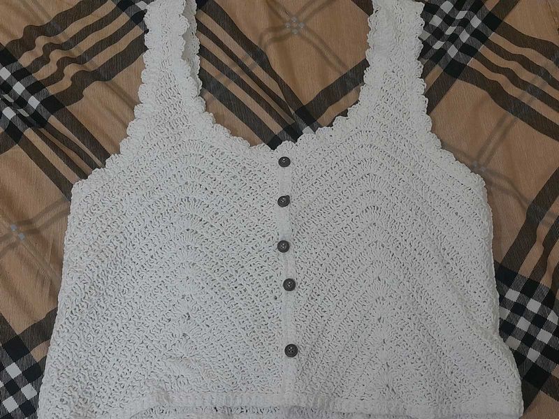 boho white knitted top