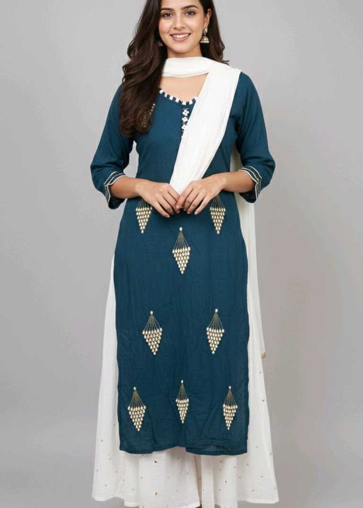 Elegant Teal Embroidered Kurta Set