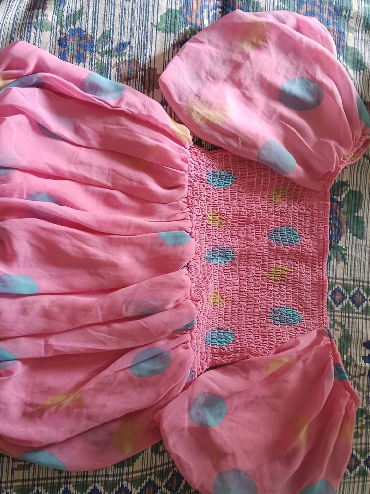 Pink Polka Dot Puff Sleeve Top